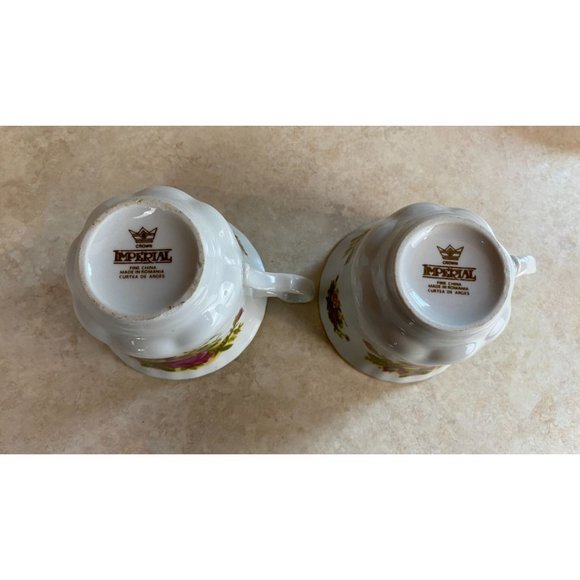 Crown Imperial Fine China Made In Romania Set Of 2 Tea Cups And Saucers - Picture 7 of 11